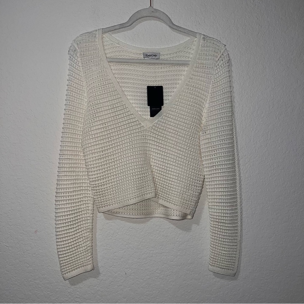 NWT Bebe Open Stitch Ottoman Long sleeve Top